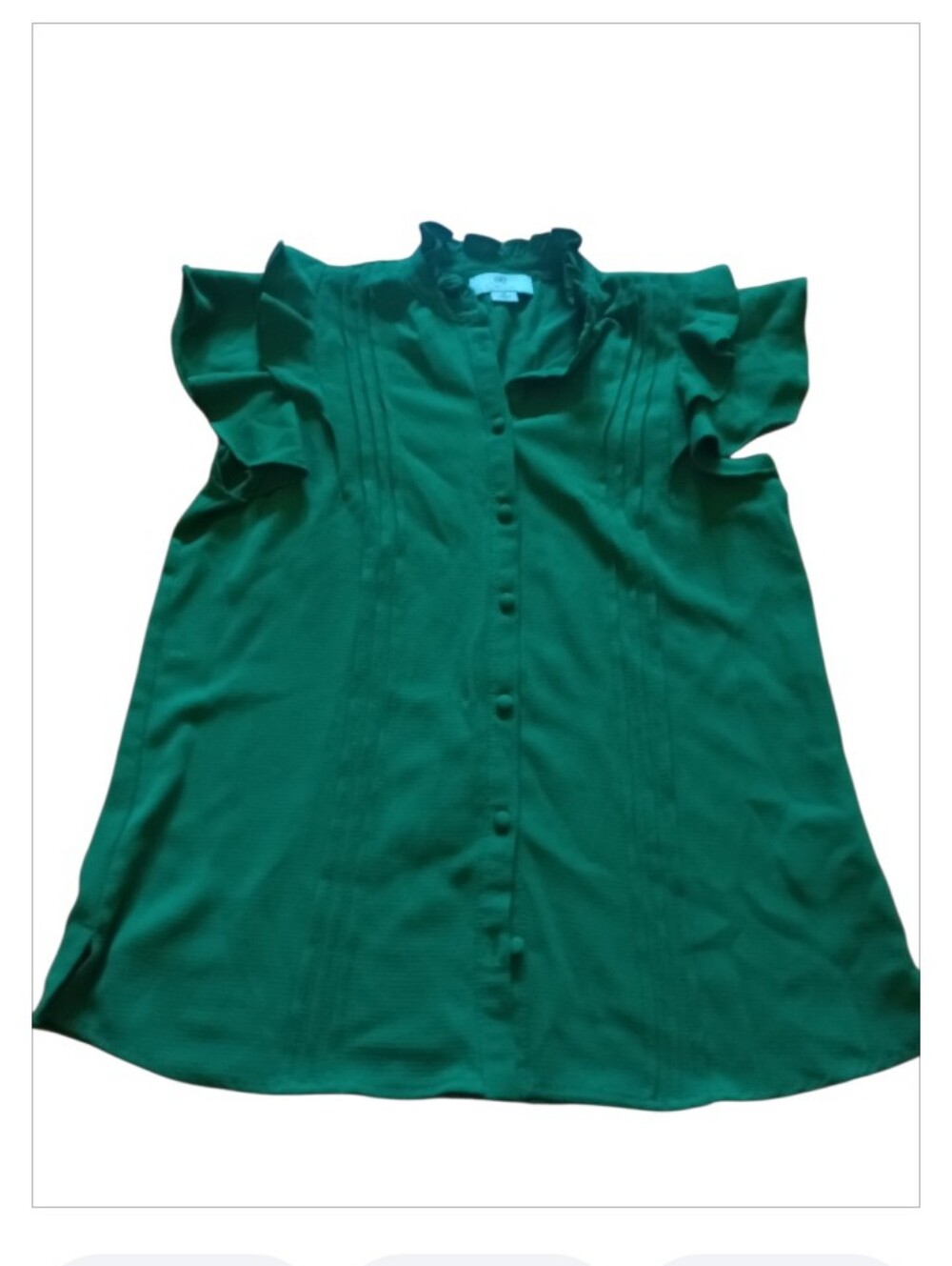 CeCe Women's Sleeveless Ruffle-Trim Button Front Top - Green